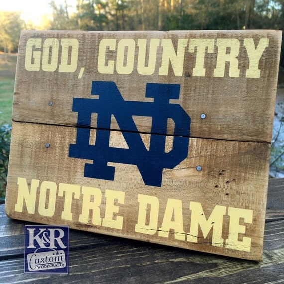 Notre Dame sign Fighting Irish painted distressed barnwood
