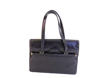 GRETA Textured Leather Black Bag 1960s Luxury