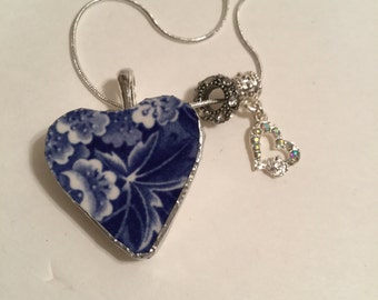 Handcrafted "Broken China" Vintage Pendant Heart Necklace/Free Shipping