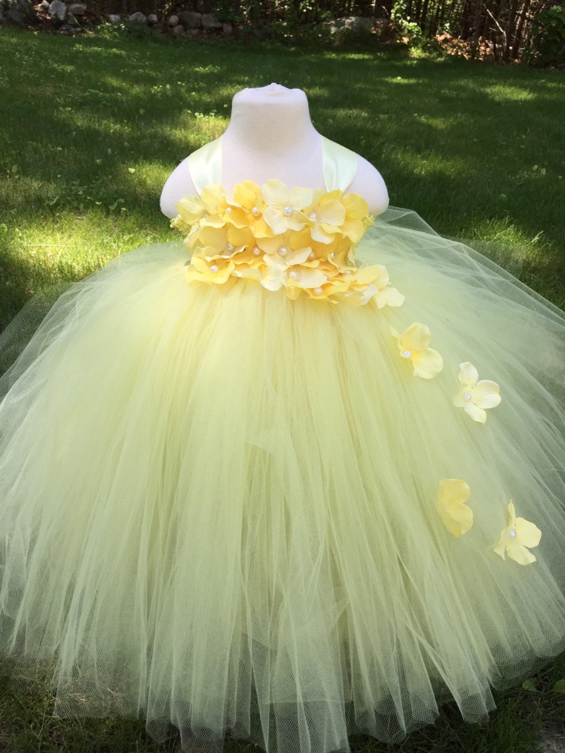 Light yellow flower girl tulle dress yellow hydrangea girls