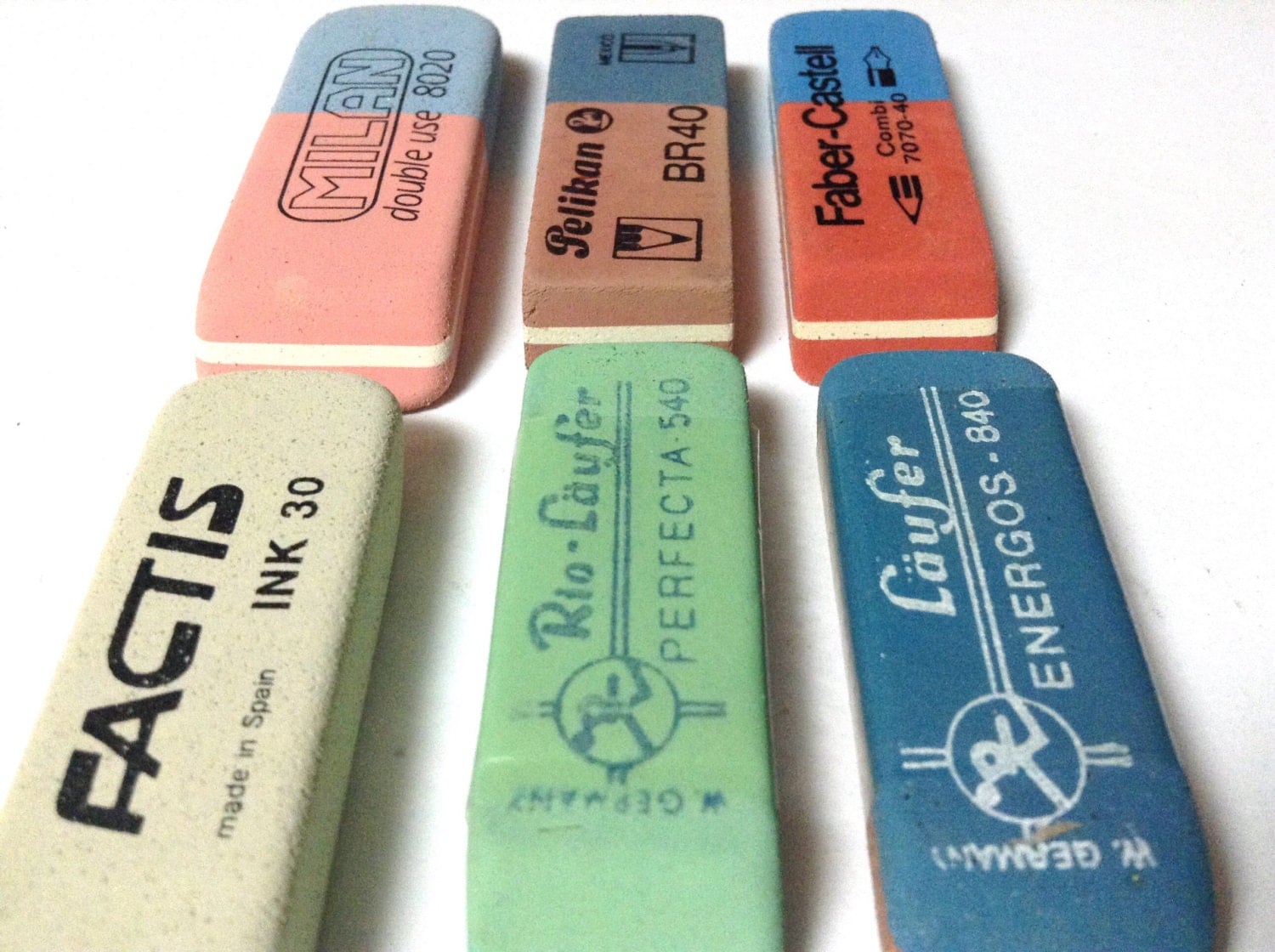 6 Vintage ERASERS Antique school ERASER set Rubber collection