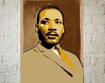 Martin Luther King Jr, portrait illustration, Poster size art print available in multiple sizes.