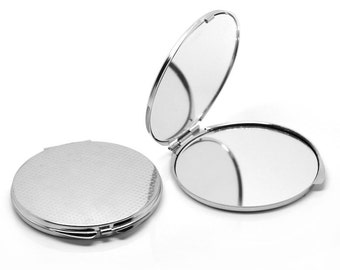 1 pc. Silver Circle Make Up Compact Mirror Blanks - 8cm x 7.4cm (3 1/8" x 2 7/8") - DIY