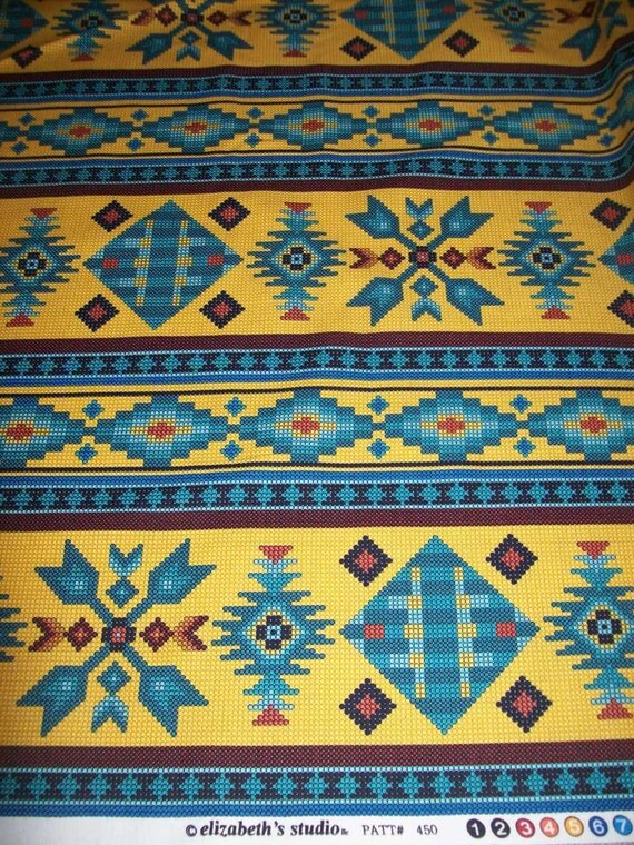 Yellow Blue Tribal Print Fabric by the Yard Designed for