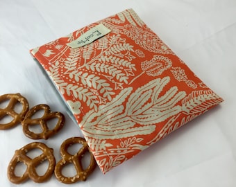 Reusable Snack Bag - Reusable Baggie - Orange Snack Bag - Fabric Snack Bag - Reusable Fabric Snack Bag - Orange Flower Pattern