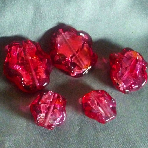 Red Swirls Murano glass beads set destash