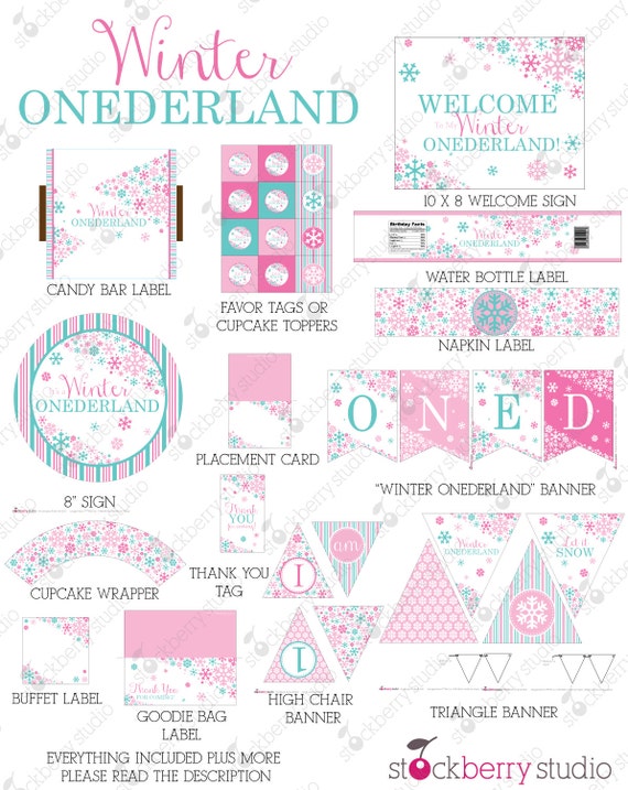 Download Items similar to Girl Winter Onederland Birthday Printable - Winter Wonderland Decorations ...