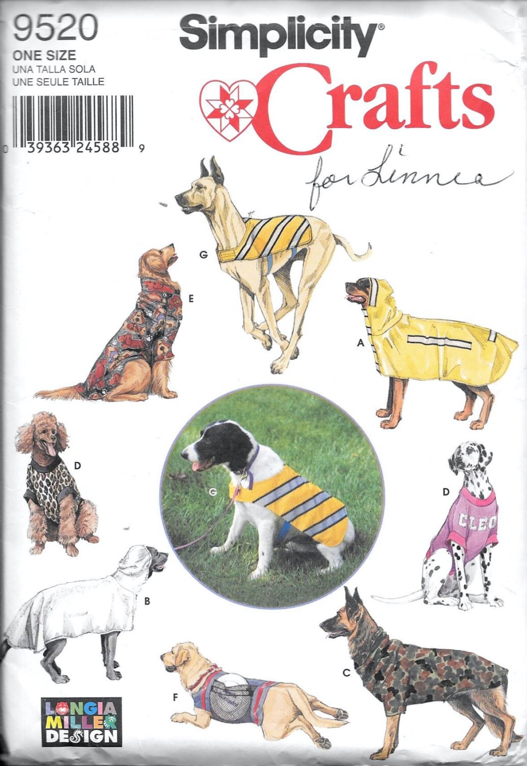 Simplicity 9520 Large Size Dog Clothes Sewing Pattern Size