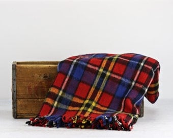 Vintage Wool Blanket, Plaid Wool Blanket, Tartan Wool Blanket, Wool Throw Plaid Stadium Blanket