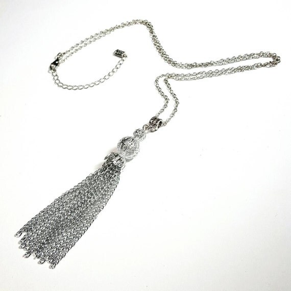 SALE Silver Long Chainlink Tassel Necklace by scartissueinc