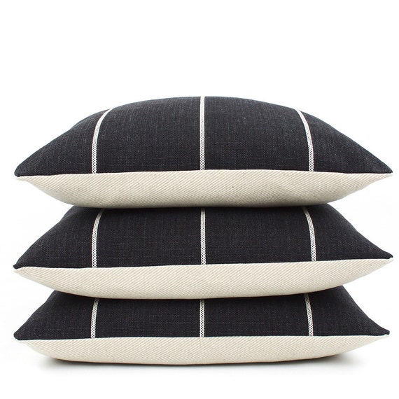 Black and Cream Striped Pillow Cover 20x20 by
