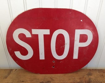 Vintage Crossing Guard Stop Sign Red Stop Sign - Orange Slow Sign