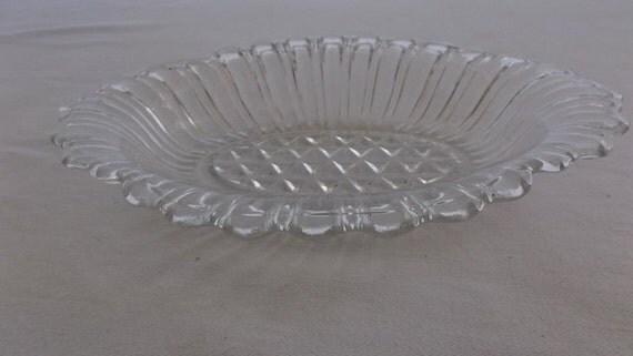 Items similar to Vintage Pressed Glass Serving Dish, Oval Relish Tray ...