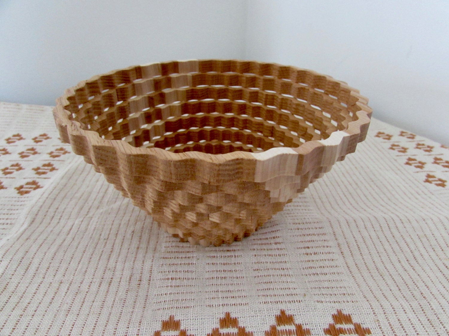 Handmade Wood Bowl Scroll Saw Scalloped Basket