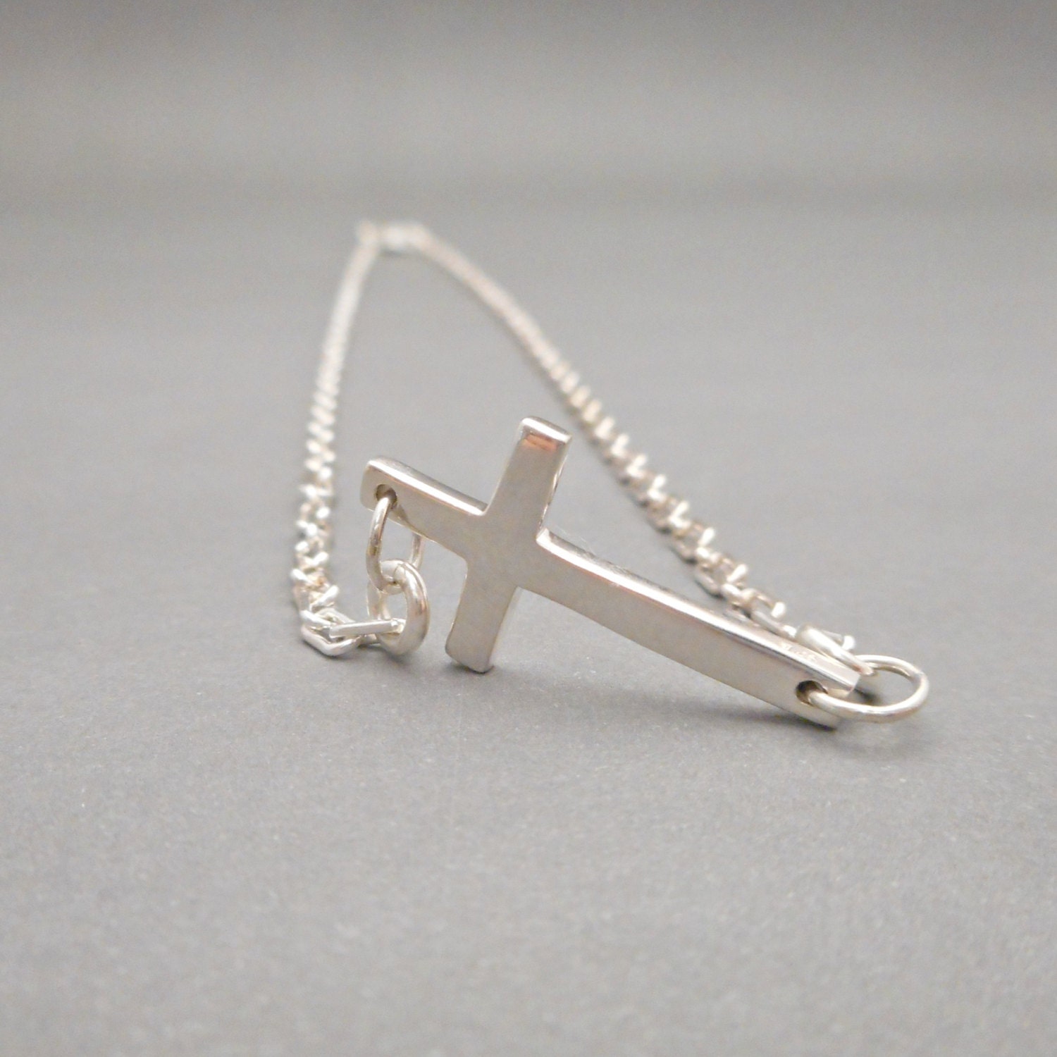 Mens Cross necklace silver Sideways Cross Cross jewelry