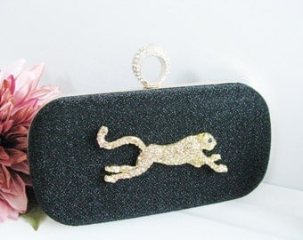 Hard Case Fabric Wedding Bag Clutch Formal Evening Bag with Crystals Jaguar fashion bag