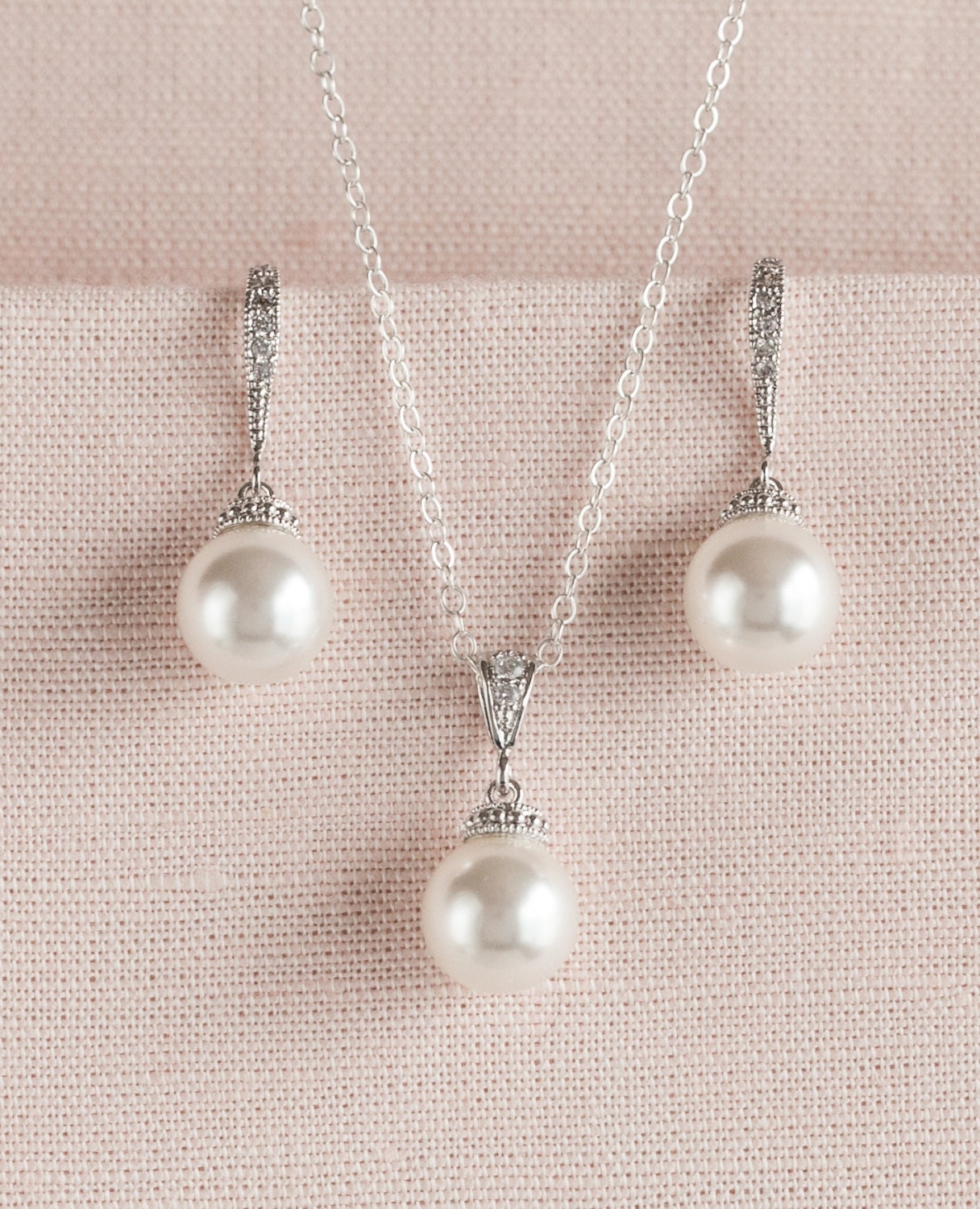 Bridal Jewelry SET Swarovski Wedding jewelry Rose Gold Pearl