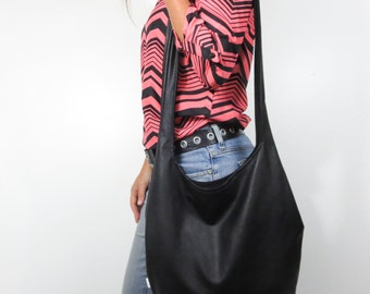 black leather purse hobo bag. design your own cross body bag or shoulder purse large or medium. Fall line.