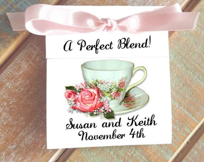 Cute Pretty in Pink Coral Roses Personalized Tea Bag Wedding and Bridal Shower Party Favors
