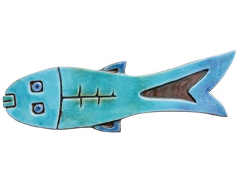 Ceramic fish art // Fish wall art // Fish wall hangings // Ceramic art // Fish ornament // Ceramic fish #3 // Turquoise