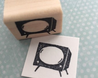 Small Retro TV Mounted Rubber Stamp
