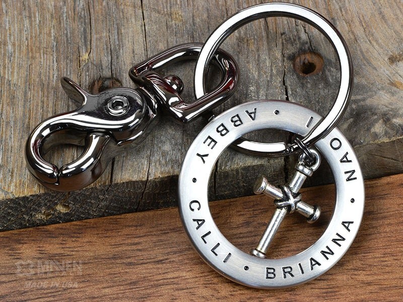 Keychain Personalized Engraved Stainless Steel Cross Key chain- Great Husband or Dad Gift -Personalize w/ANY TEXT up to 35 char-Made in USA!