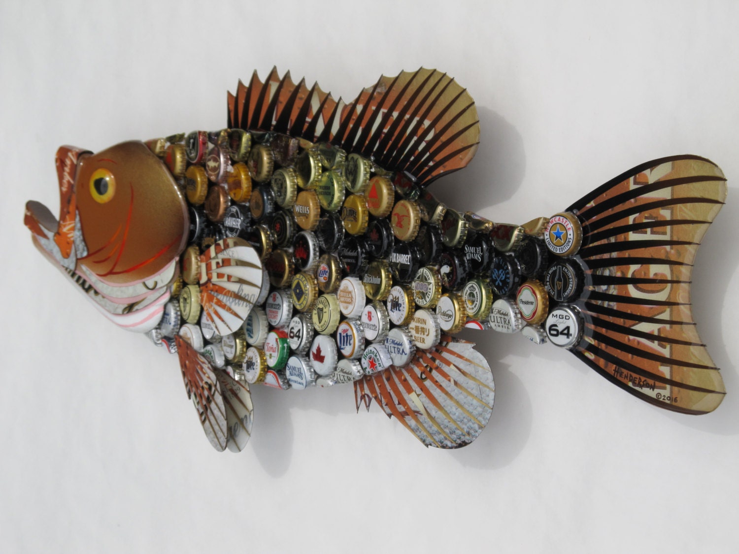 Bottlecap Fish Metal Wall Art Large Mouth Bass