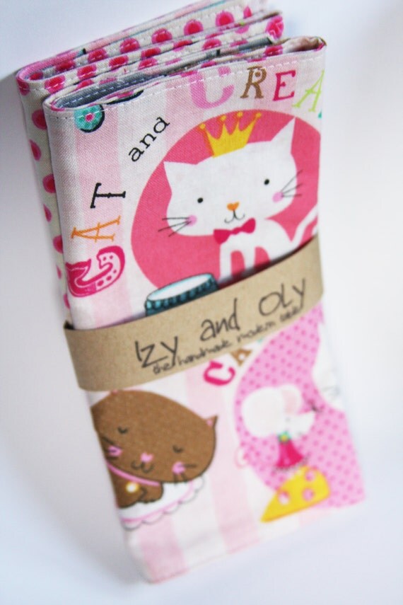 Kids Napkins Kitty Cat Fabric Napkins that fit perfectly on