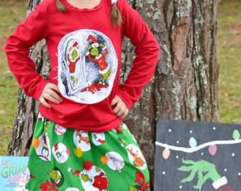 Authorized Grinch Fabric Christmas skirt (18 mos, 24 mos, 2T, 3T, 4T, 5, 6, 7, 8, 10)
