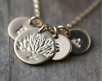 Family Tree Custom Hand Stamped Jewelry, Gold Filled Initial Necklace, Personalized Jewelry Mom Gift, Family Jewelry by Burnish