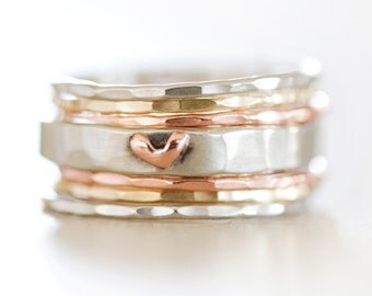 Stacking Rings / Stack Rings / Heart / Gift for Her / Girlfriend / Wife Gift / Anniversary Gift / Stacking Ring Set / Gold Stacking / Love