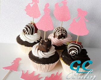 CUSTOM Princess Cupcake Toppers & Centerpiece Picks - ANY Color in Glitter, Metallic, Holographic Paper