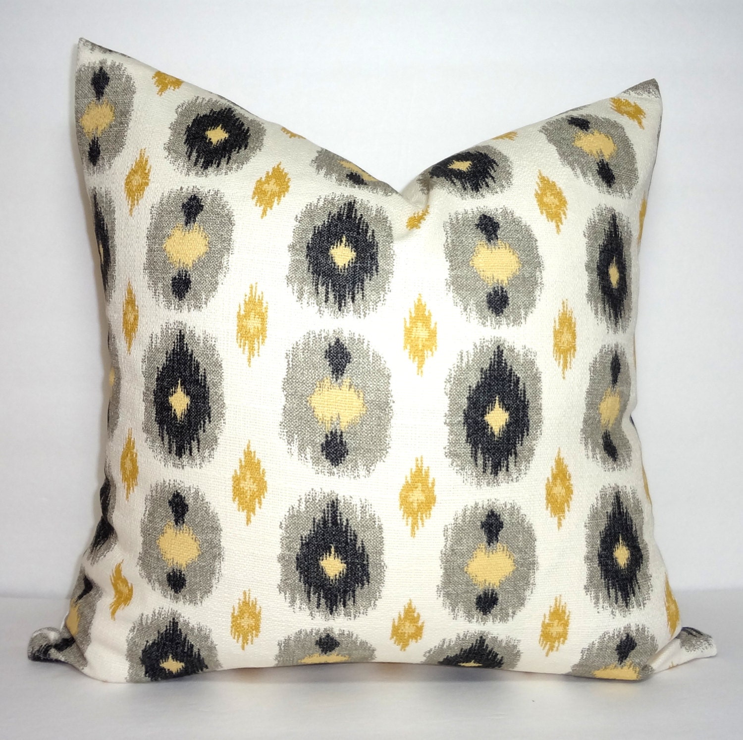 Gold Yellow Black Grey Ikat Print Pillow Cover Decorative Ikat