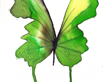 bright green butterfly original watercolour painting 7 x 5"
