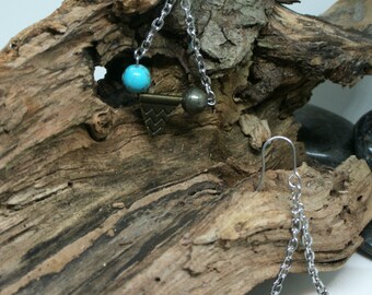 Boucles d'oreilles turquoise et pyrite avec pointe flêche, amérindienne / arrow head earrings// native earrings//turquoise//southwestern