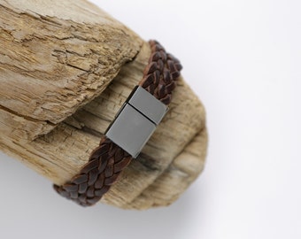 Leather Bracelet for him brown/silver