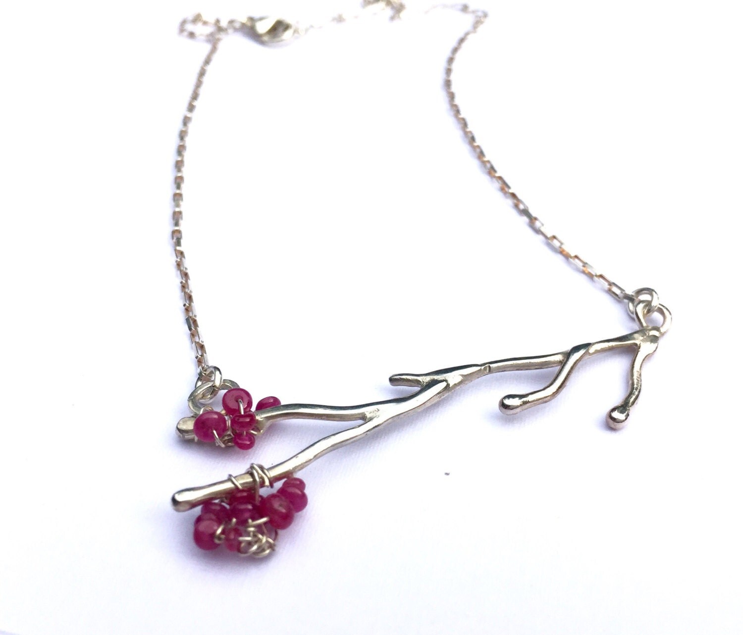 Branch Necklace Silver Branch Necklace Ruby by LamplighterJewelry