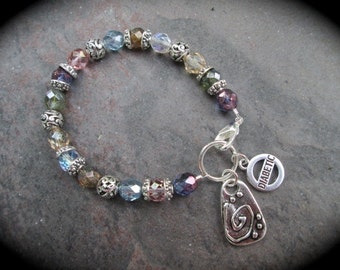 Diabetes Medical Alert Bracelet with sparkly Multi color Czech glass beads and Diabetic charm and Strength charm Diabetes Bracelet