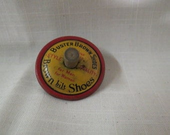 Sale Antique Buster Brown Shoes Toy Top Premium Lithograph Advertising Advertisement