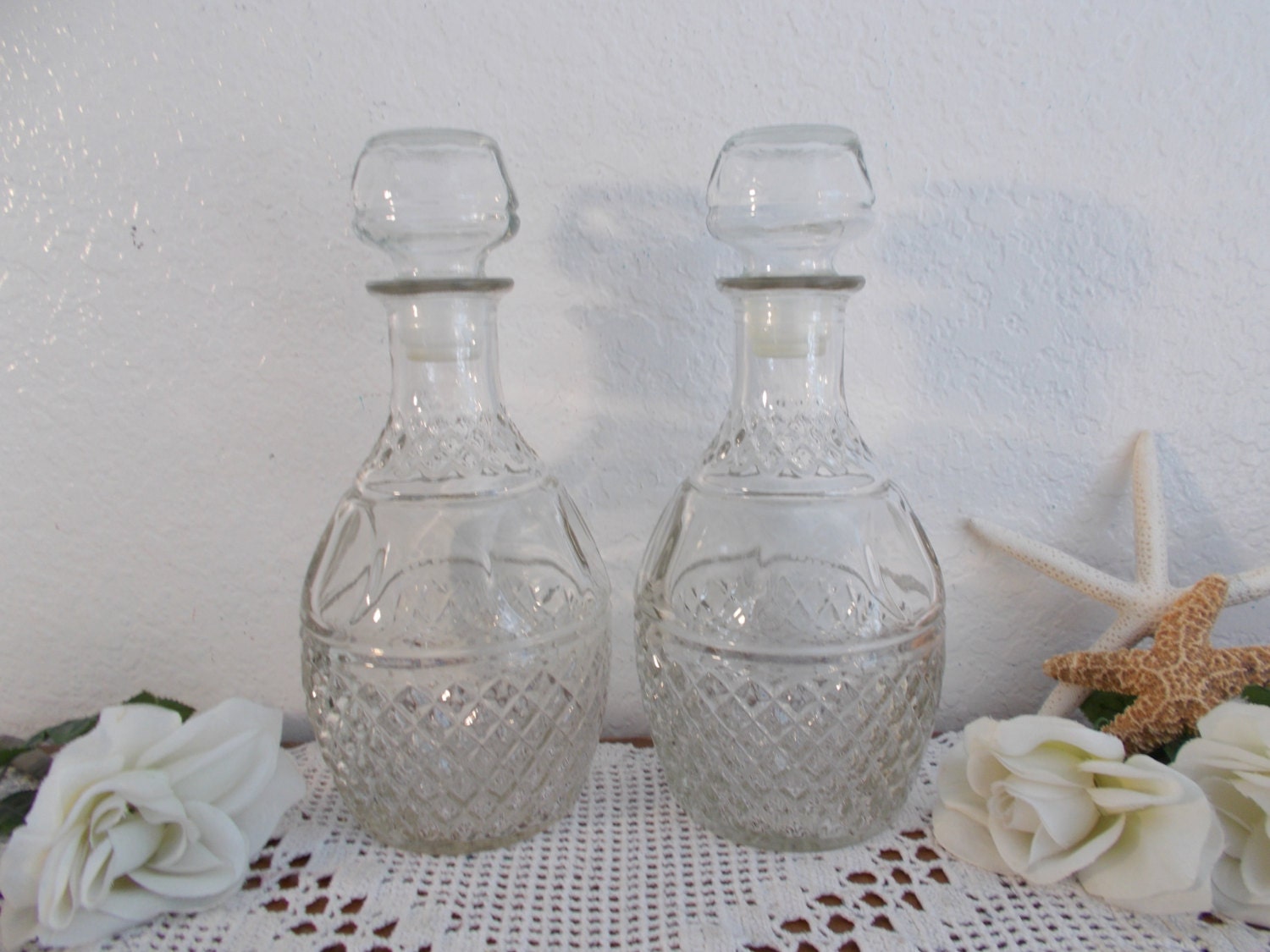 Vintage Clear Glass Decanter Set Wine Whiskey Liquor Bottle