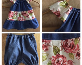 Denim Rose Boho Dress with Bloomers, size 18 months