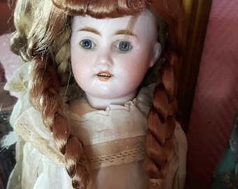 Antique French silk floss hair wig for doll w hair braids, numbered doll wig, unused condition, early 1900s doll's wig for doll making etc