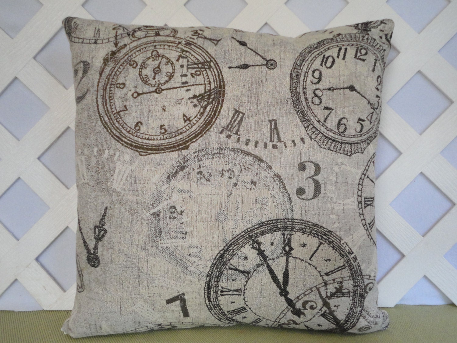 Clocks Pillow Cover in Beige Brown Cream and Black / Clock