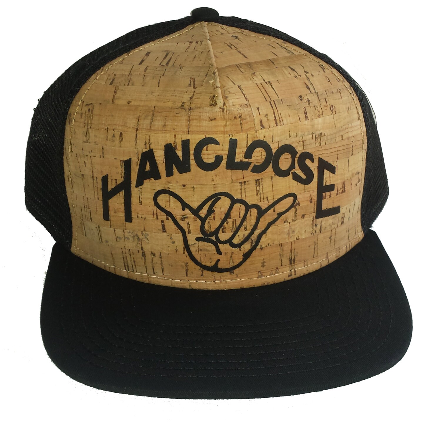Flat Brim Cork HANG LOOSE Snapback Mesh Trucker Hat Cap Flat