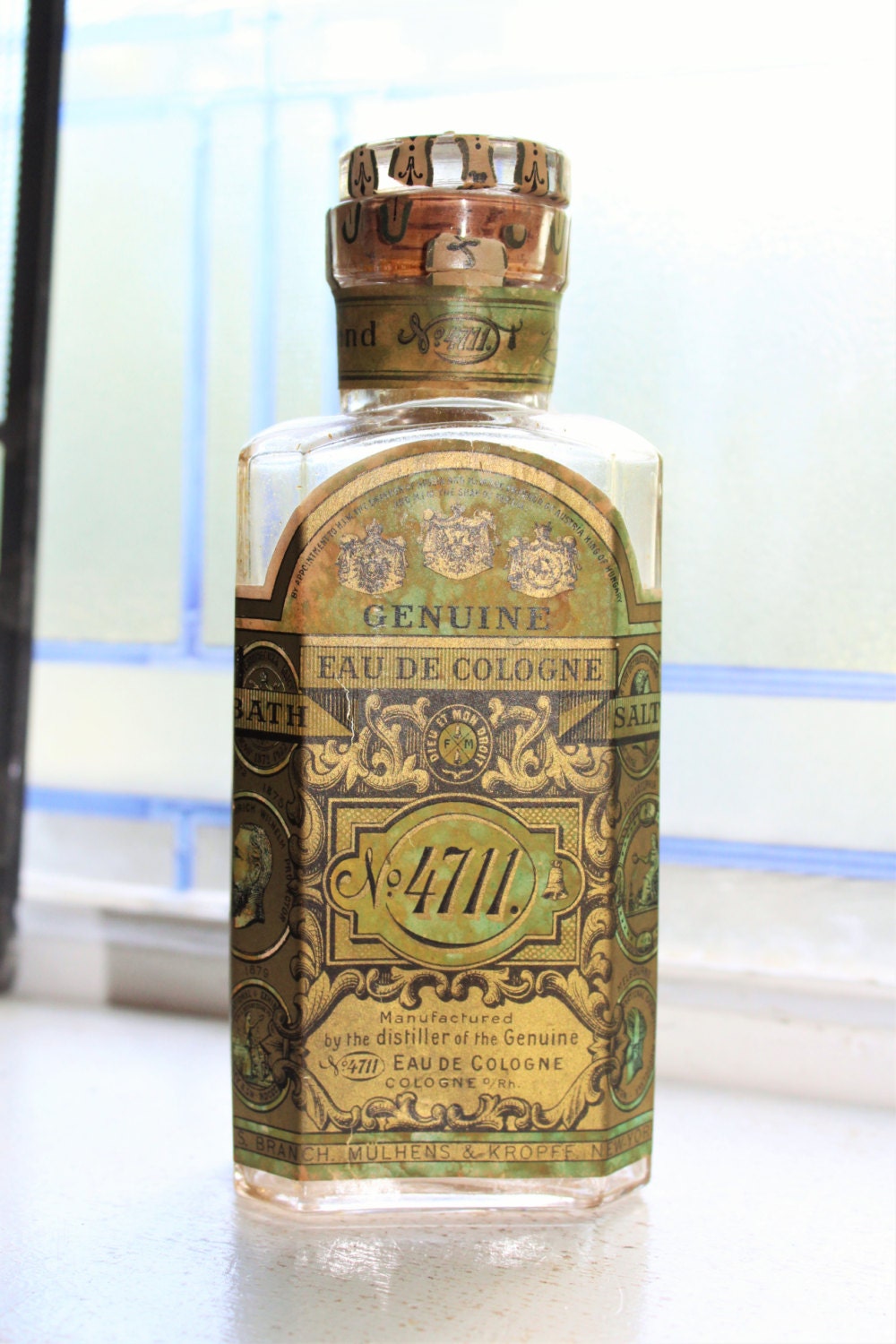 Antique Bath Salts Bottle 4711 Eau De Cologne Large Bottle Bathroom Decor