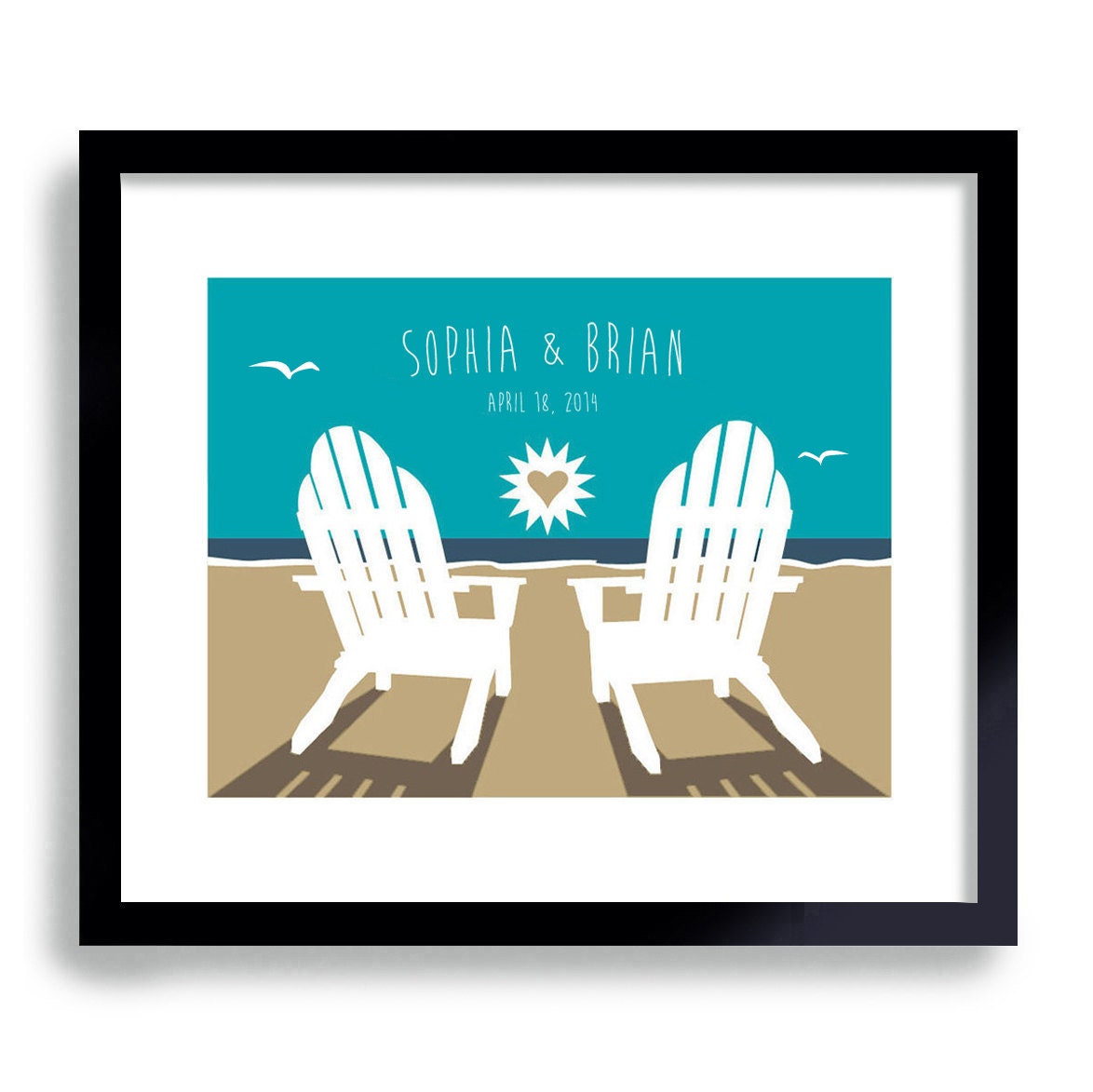 Beach Wedding Art Print Personalized Beach Theme Unique by DexMex