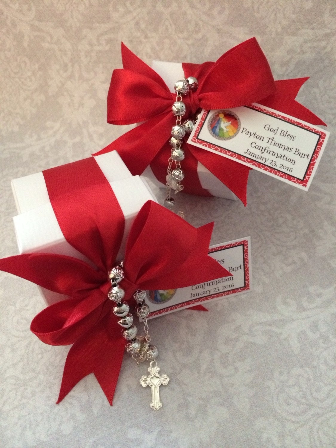 Confirmation Favor with 2x2 Italian Favor Box Rosary Candy