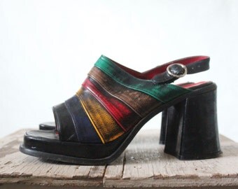 Vintage Rainbow Slingback Platform Heels Sz 6.5