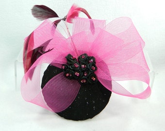 pink black Fascinator Crin glass beads Burlesque Hat Ladies Hat Chruch Formal Cocktail Bibi Chapeau Cappelli Voilette Derby Hat Bridesmaid
