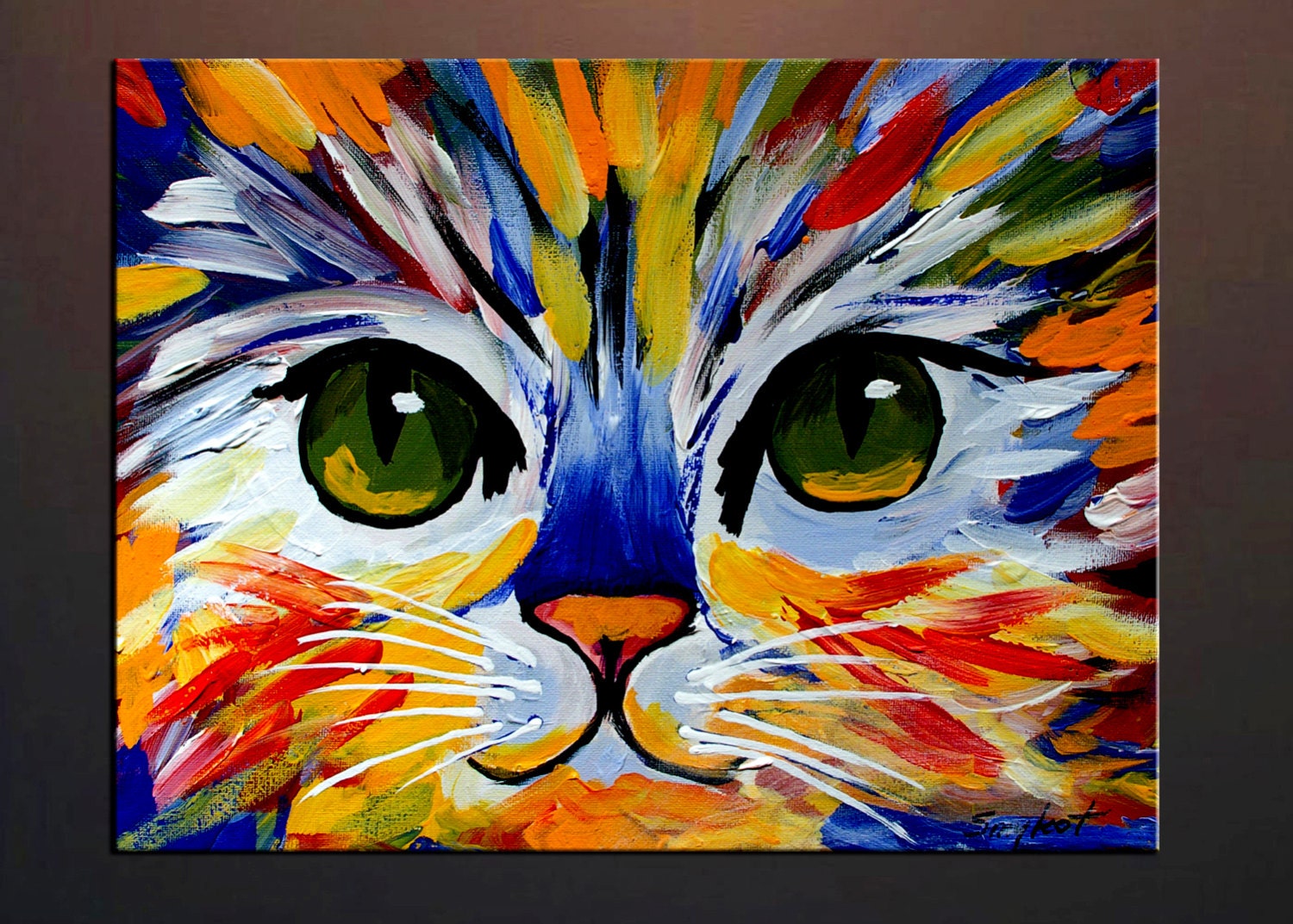 Colorful Kitty Abstract Cat  Print from my Original Oil